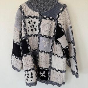 Patchwork Knit Sweater - Black, Gray, White